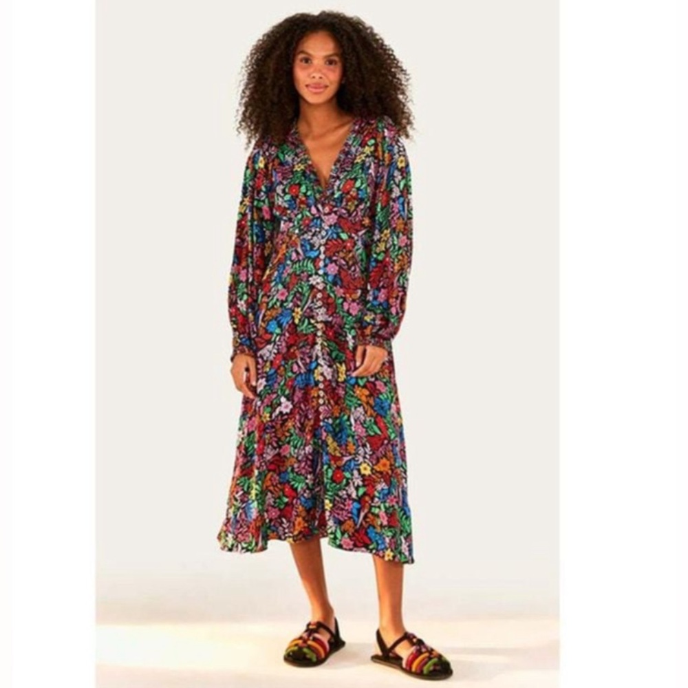 Farm rio tropical garden viscose midi dress